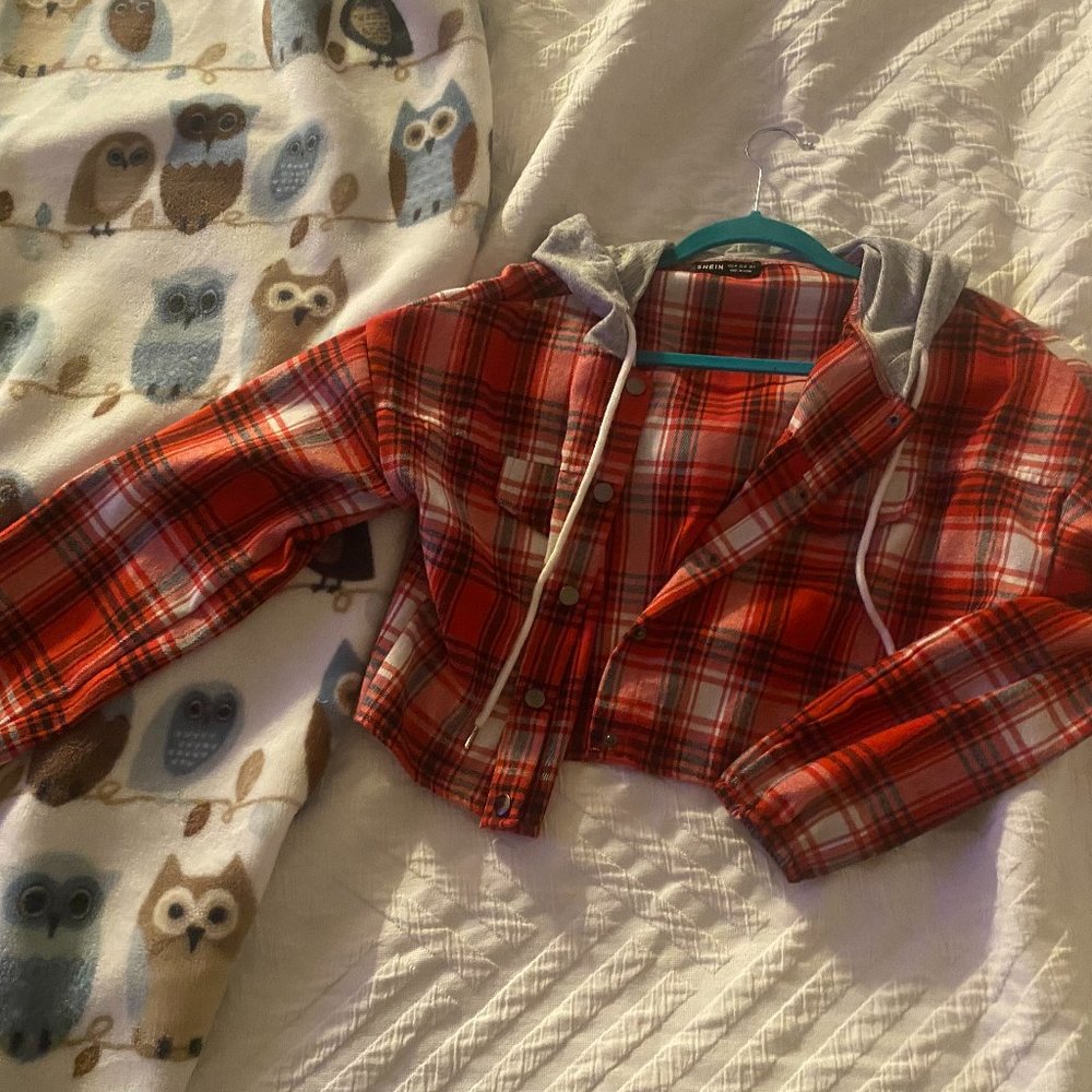 Never Worn, Red Shein Crop Plaid Hoodie (M)